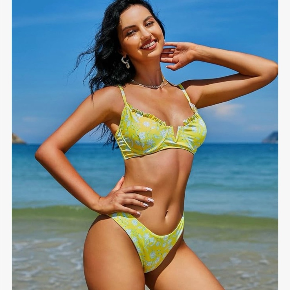 Zaful Bright Yellow Floral Bikini